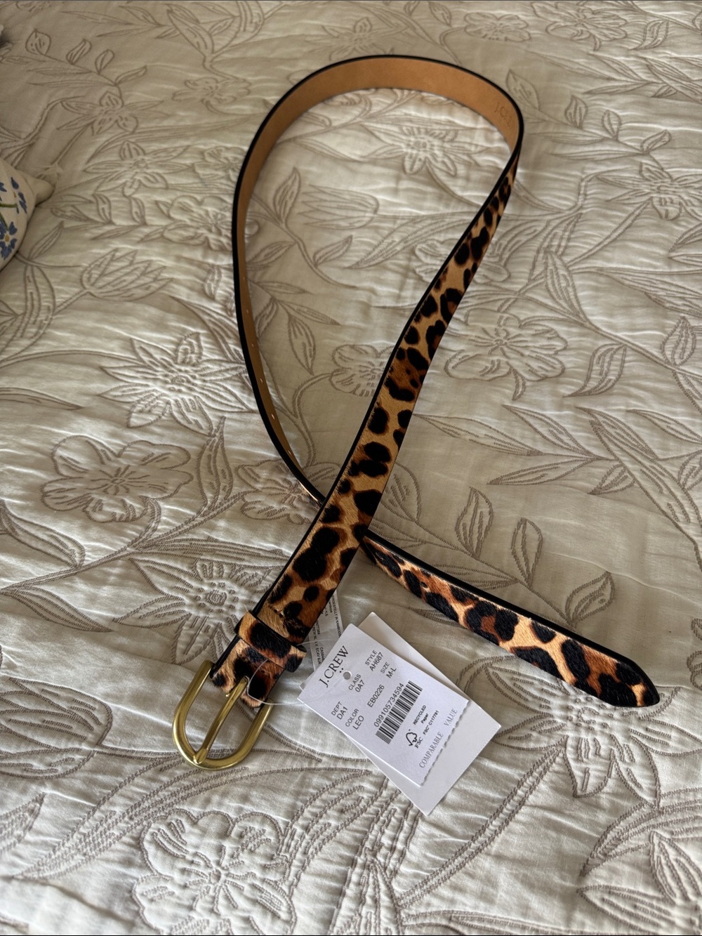 J. Crew Leopard Print Belt with Gold Buckle - Brown, Black size M/L new